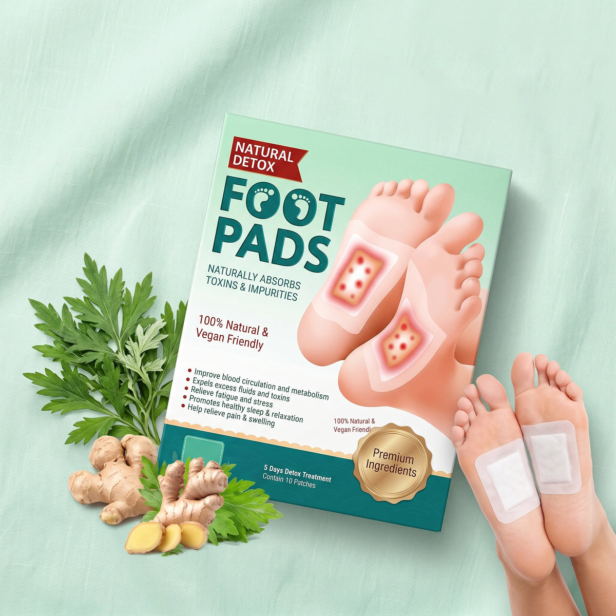 Natural Detox Foot Pads – Herbal Foot Patches for Deep Sleep, Stress Relief & Vitality (10 Patches / 5-Day Treatment)
