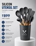 Premium Silicone Kitchen Utensil Set (12 Pieces) | Heat Resistant | Non-Stick Cooking Tools with Wooden Handles