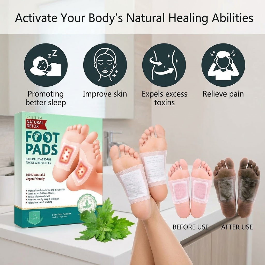 Natural Detox Foot Pads – Herbal Foot Patches for Deep Sleep, Stress Relief & Vitality (10 Patches / 5-Day Treatment)