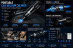 Portable Car Vacuum Cleaner | 120W High Suction | Cordless Handheld Vacuum | USB Rechargeable