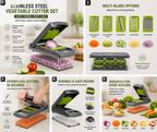 Stainless Steel Vegetable Cutter Set | Multi-Blade Kitchen Slicer | Manual Food Chopper with Container