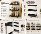 3-Tier Multipurpose Kitchen Storage Rack | Space Saving Organizer | Durable Metal & Plastic Shelves