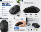 Wireless Ergonomic Mouse for Laptop & PC | 2.4GHz USB Receiver | Silent Click | Adjustable DPI