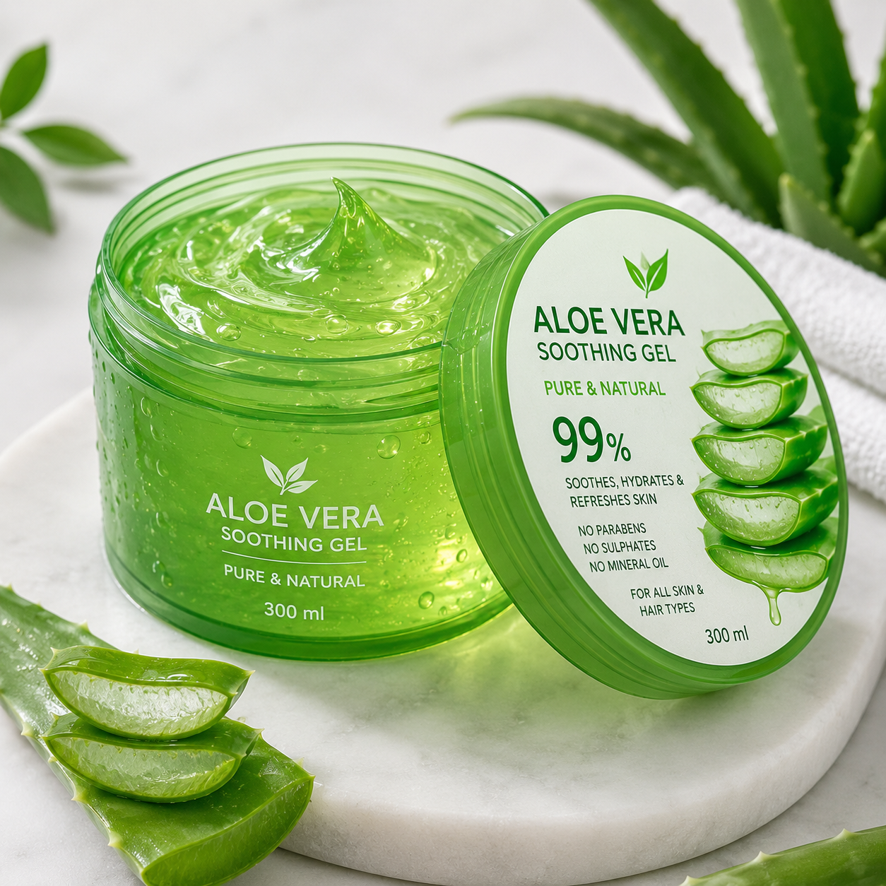 Pure Aloe Vera Soothing Gel | 300ml | Hydrating Face, Skin & Hair Care Gel | 99% Aloe Extract