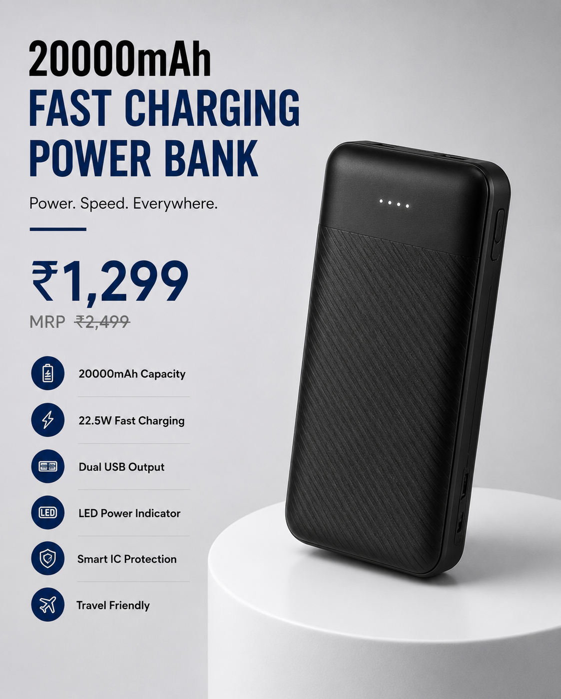 20000mAh Fast Charging Power Bank | 22.5W PD Fast Charging | Dual USB Output | USB Type-C
