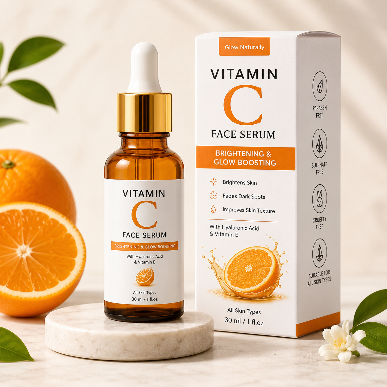 Vitamin C Brightening Face Serum | 30ml | Hyaluronic Acid & Vitamin E | For Radiant & Even-Toned Skin