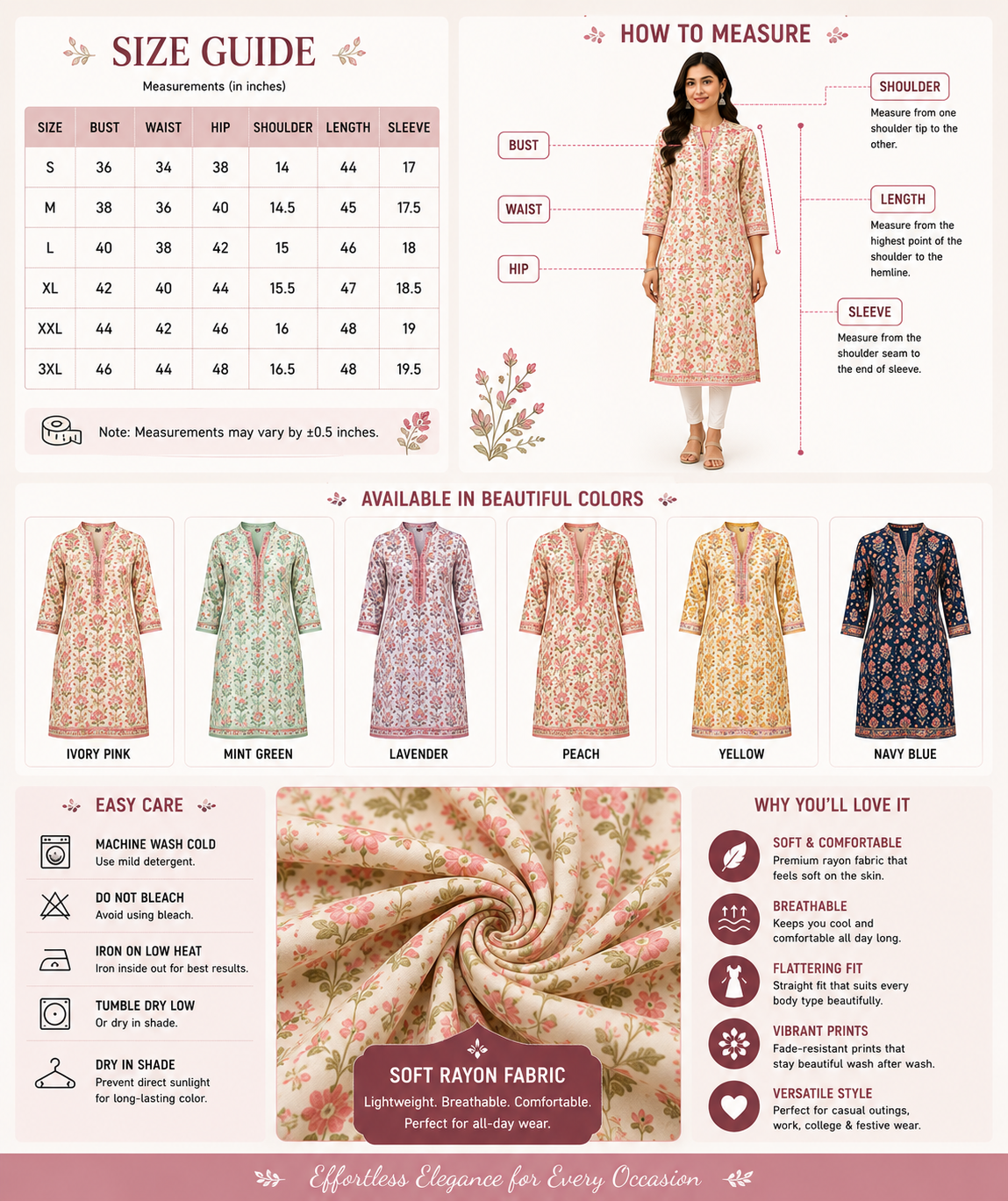 Women's Floral Printed Kurti | Soft Rayon Fabric | Straight Fit | Casual & Festive Wear