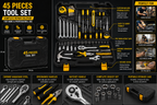 Heavy Duty Tool Kit Set (45 Pieces) | Professional Repair Tool Set | Chrome Vanadium Steel | Portable Storage Case