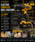 Electric Cordless Drill Machine | 21V Rechargeable | Variable Speed | LED Light | 2 Batteries | Professional Power Drill Kit