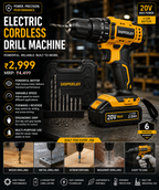 Electric Cordless Drill Machine | 21V Rechargeable | Variable Speed | LED Light | 2 Batteries | Professional Power Drill Kit