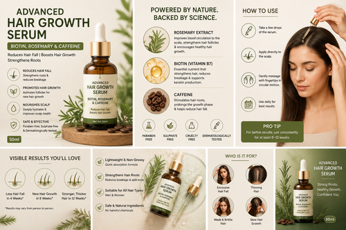 Advanced Hair Growth Serum | Biotin, Rosemary & Caffeine | Reduces Hair Fall | 50ml