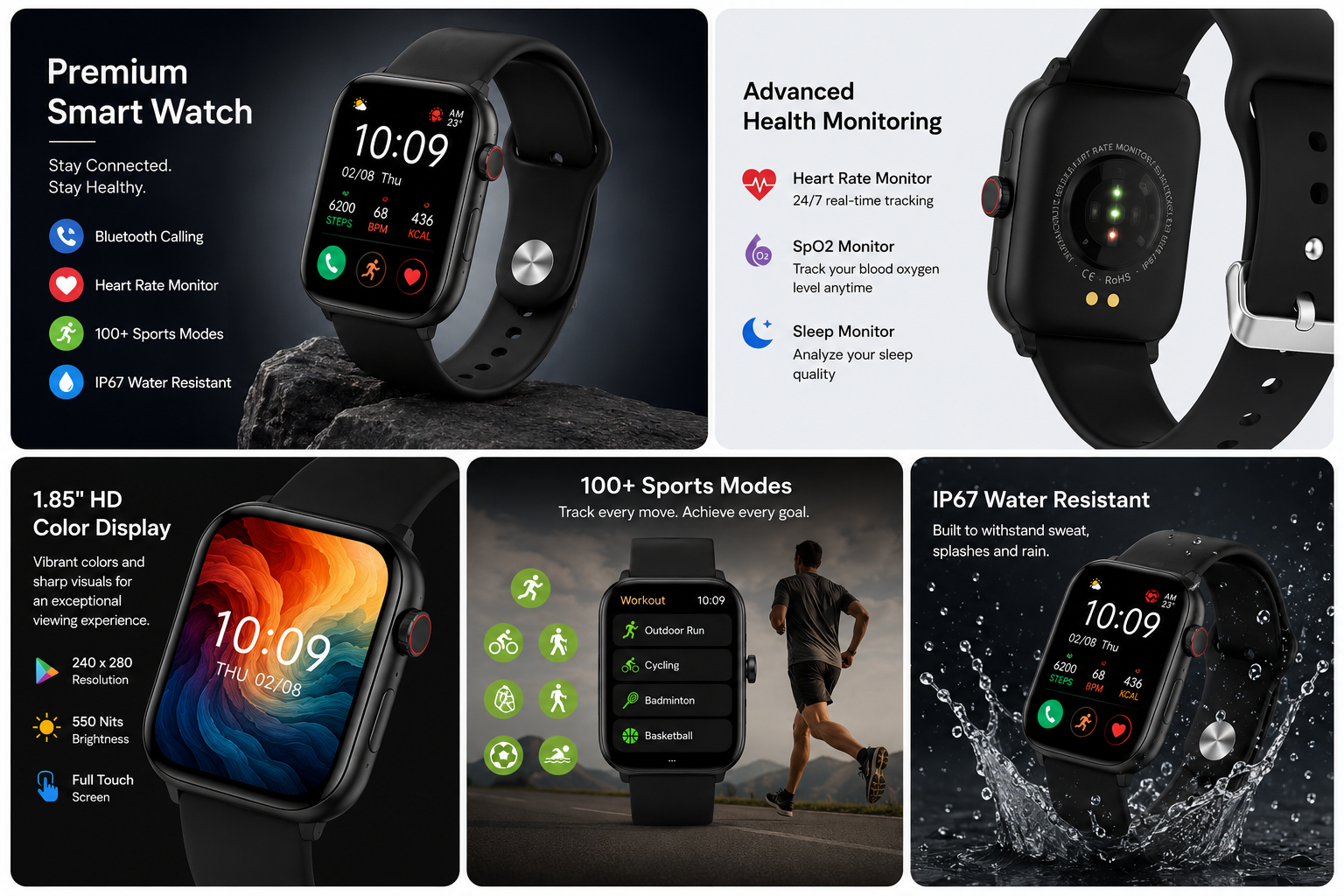 Premium Smart Watch with HD Display | Bluetooth Calling | Heart Rate Monitor | IP67 Water Resistant