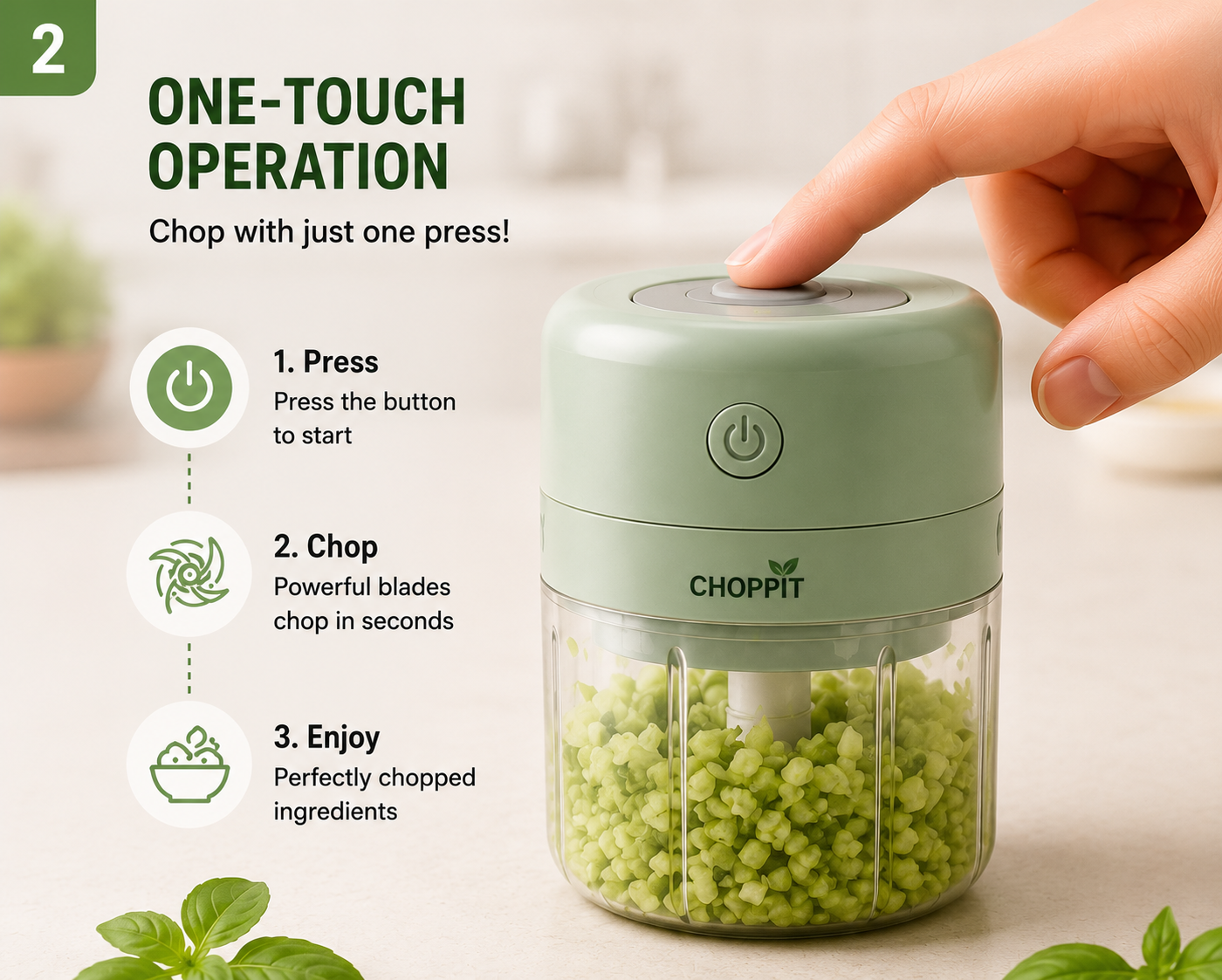 Portable Electric Mini Chopper | USB Rechargeable | 250ml Food Processor | One-Touch Operation