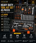 Heavy Duty Tool Kit Set (45 Pieces) | Professional Repair Tool Set | Chrome Vanadium Steel | Portable Storage Case