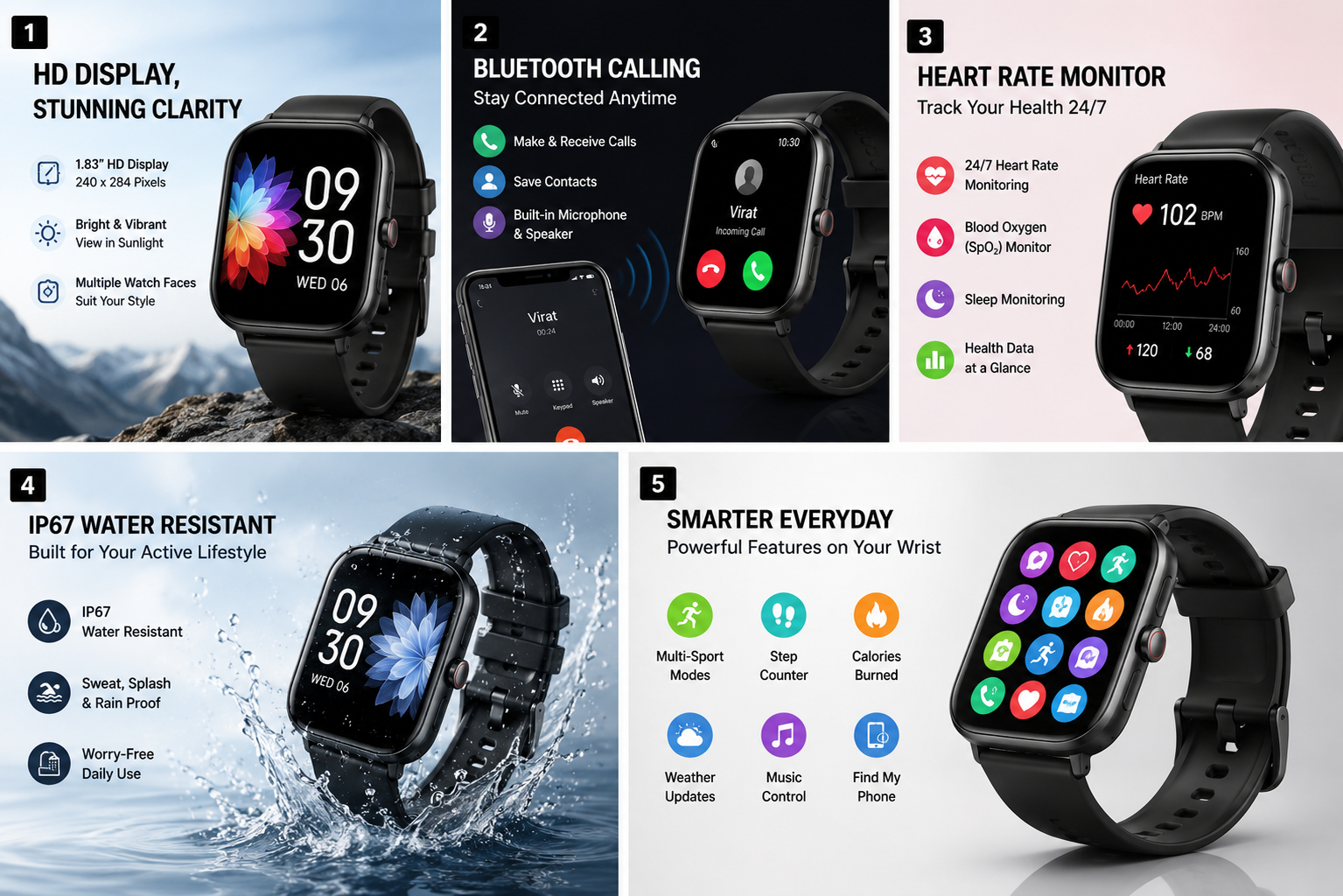 Premium Smart Watch with HD Display | Bluetooth Calling | Heart Rate Monitor | IP67 Water Resistant