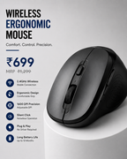 Wireless Ergonomic Mouse for Laptop & PC | 2.4GHz USB Receiver | Silent Click | Adjustable DPI
