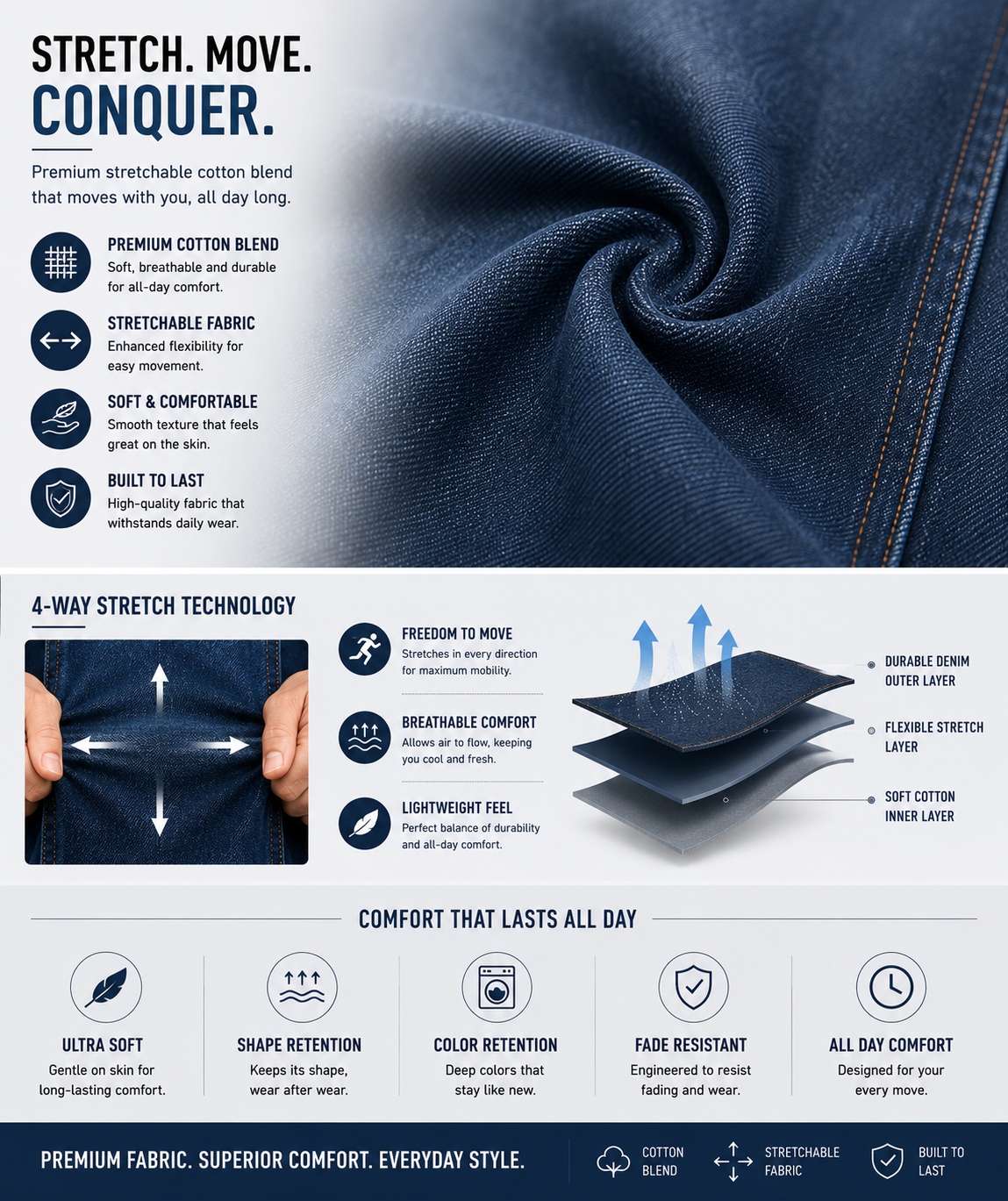 Premium Men's Slim Fit Denim Jeans | Stretchable Cotton Blend | Mid-Rise | Casual Wear