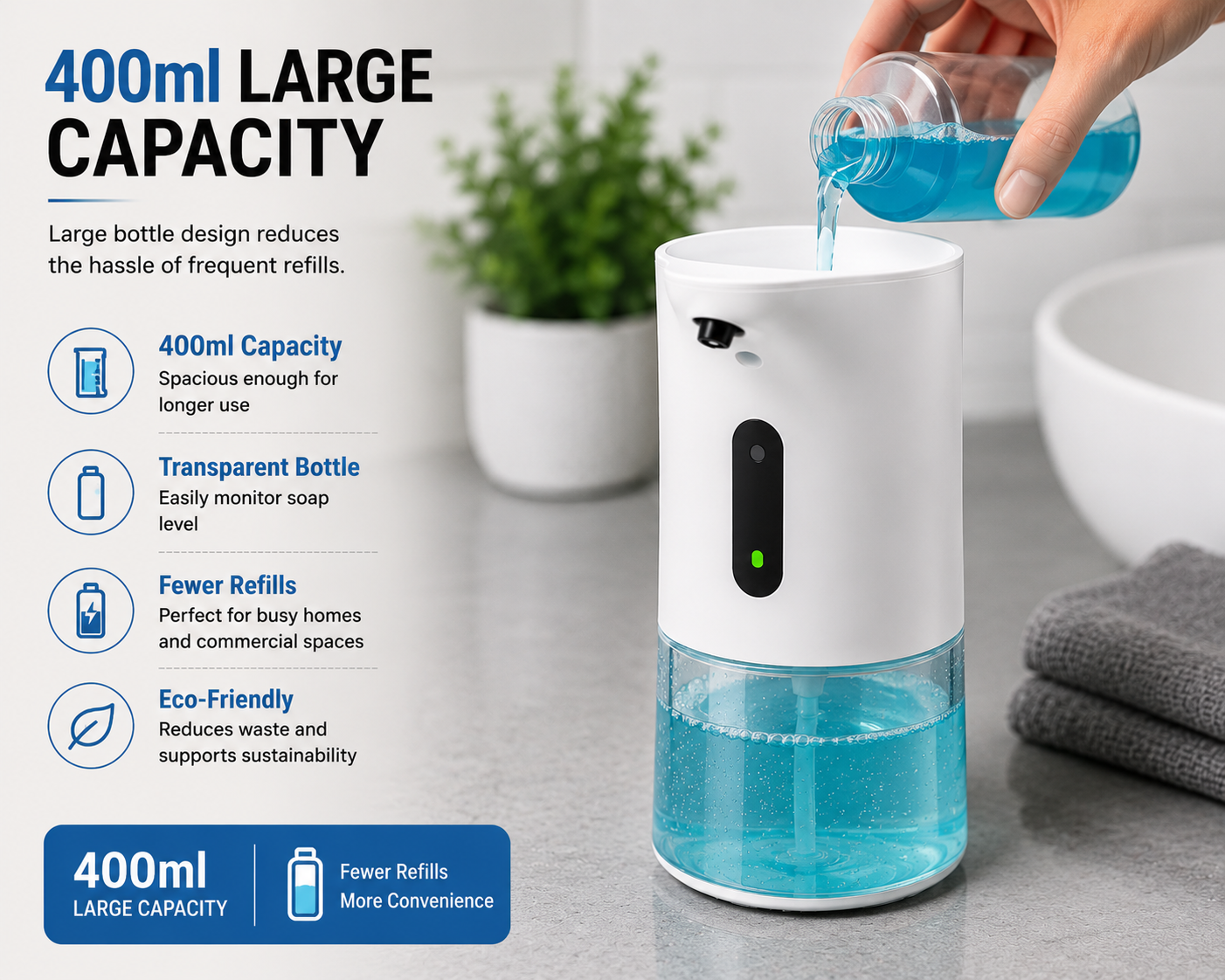 Automatic Touchless Soap Dispenser | 400ml Rechargeable | Infrared Sensor | Waterproof Design
