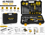 Heavy Duty Tool Kit Set (45 Pieces) | Professional Repair Tool Set | Chrome Vanadium Steel | Portable Storage Case