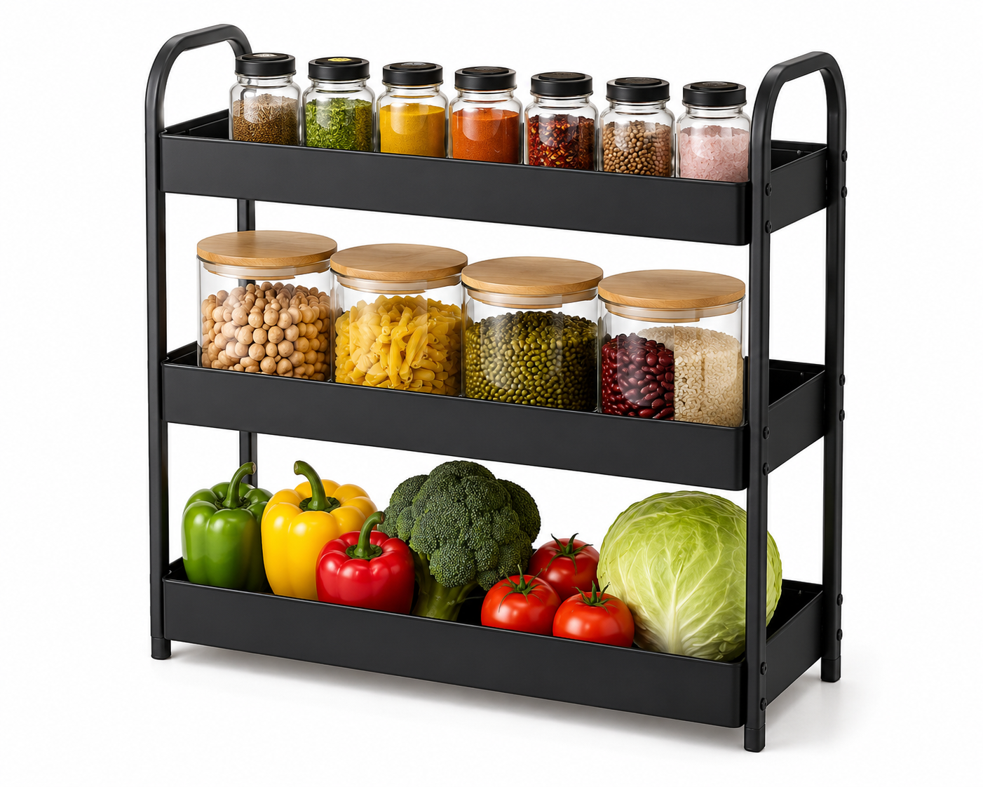 3-Tier Multipurpose Kitchen Storage Rack | Space Saving Organizer | Durable Metal & Plastic Shelves