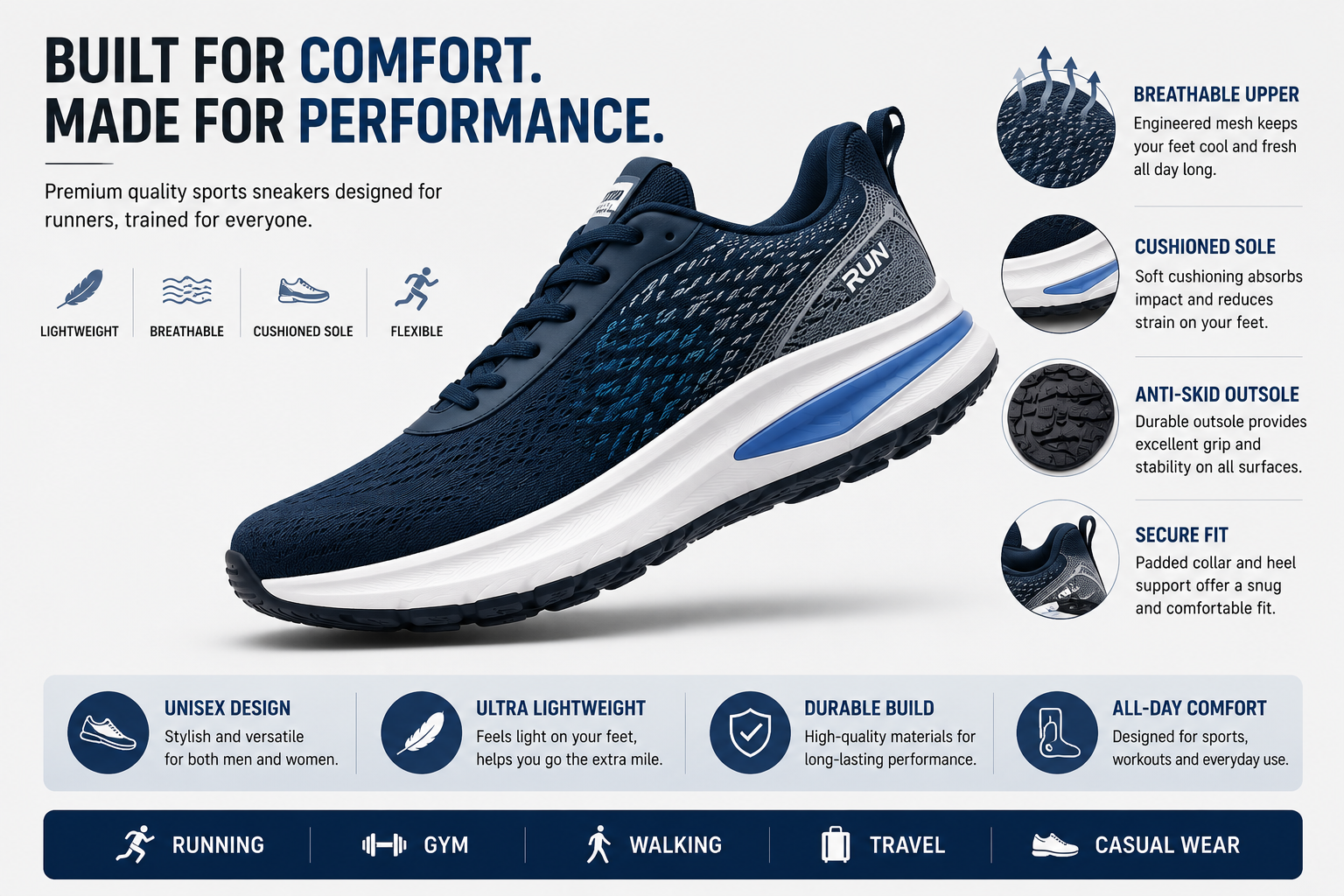 Premium Running Shoes | Lightweight Breathable Sports Sneakers | Cushioned Sole | Unisex