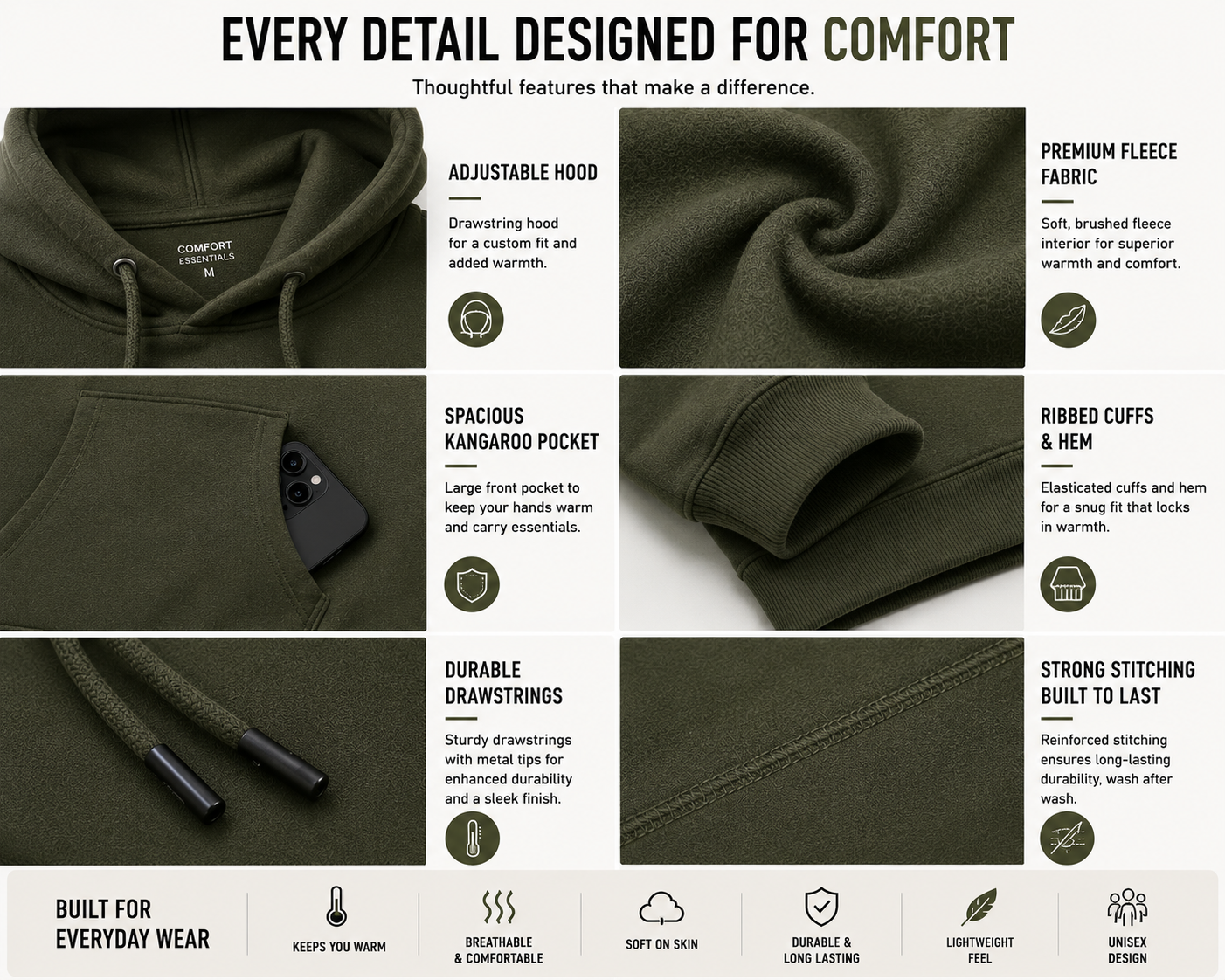 Premium Hooded Sweatshirt | Cotton Fleece Hoodie | Regular Fit | Unisex | Winter Wear