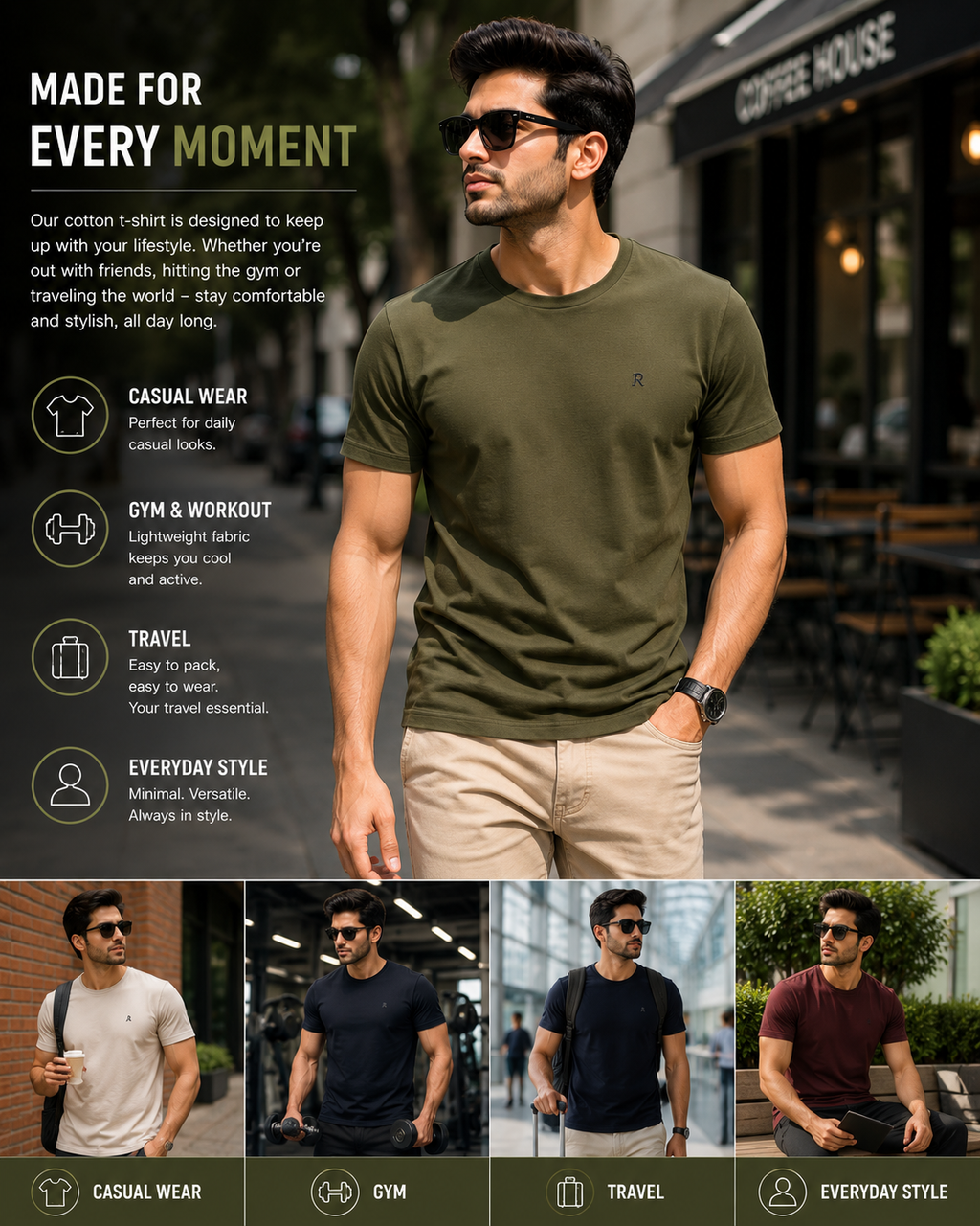 Men's Casual Cotton T-Shirt | Regular Fit | Soft Breathable Fabric | Half Sleeves