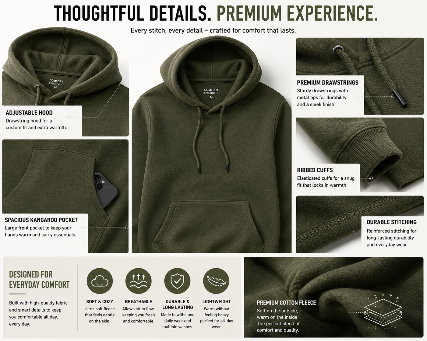 Premium Hooded Sweatshirt | Cotton Fleece Hoodie | Regular Fit | Unisex | Winter Wear